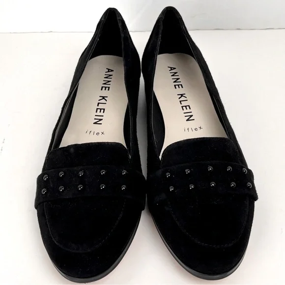 Anne Klein Shoe Size 9 Flat Loafer Black Suede Leather I-Flex AK7DYAMOND EUC - Picture 2 of 12